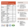 An infographic showing nutritional facts and instructions for a dietary supplement.