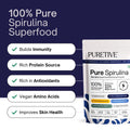 Ad graphic for Puretive Pure Spirulina Superfood with health benefits listed and product packaging.