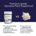 An ad comparing plant-based Spirulina with chemical products, listing benefits and drawbacks of each.