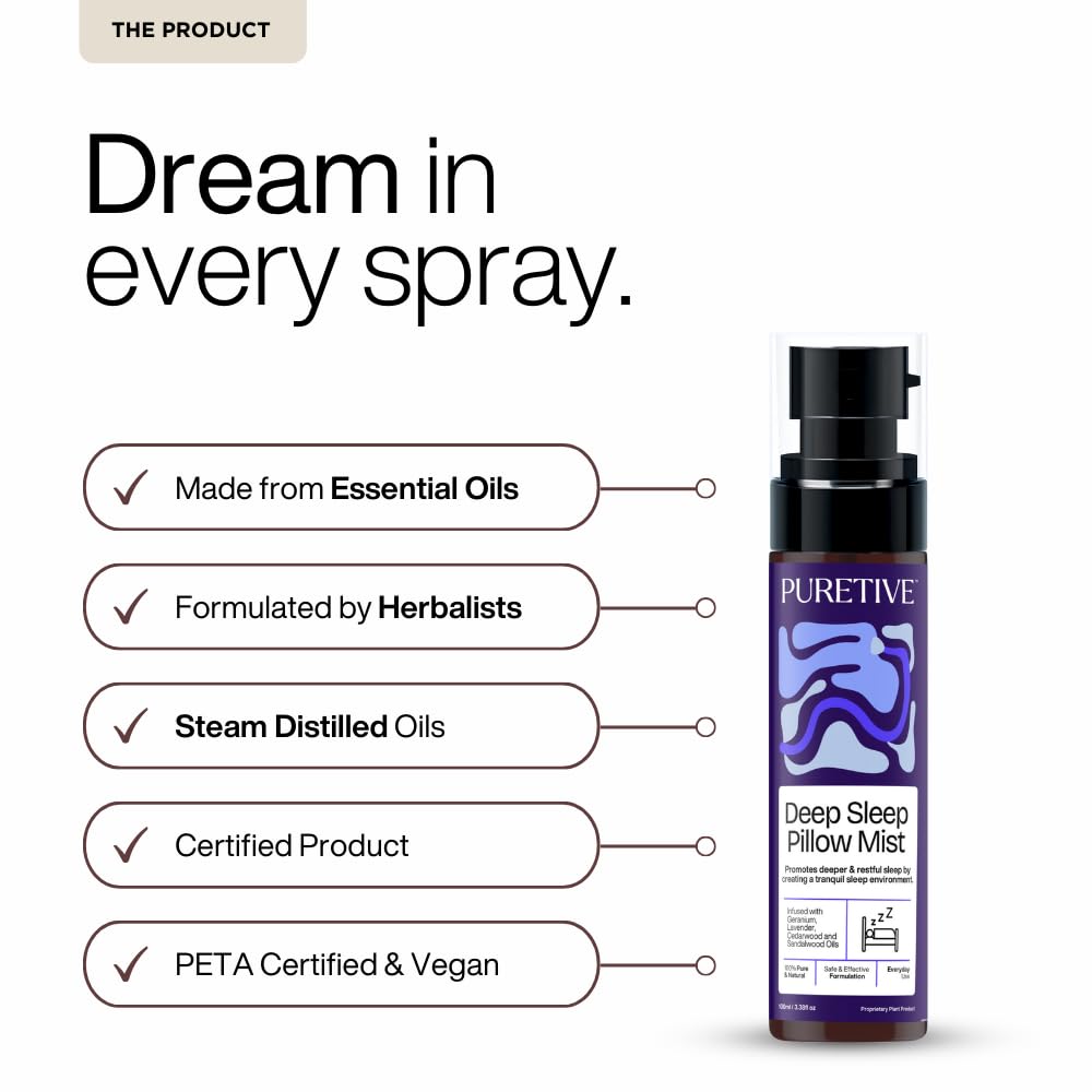 Advertisement for a deep sleep pillow mist with benefits listed and the product image on the right.