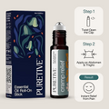 Essential oil roll-on product with instructions for use to relieve cramps.